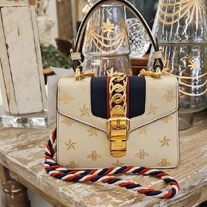 Gucci Cream and Gold Mini Bag with Navy Accents